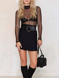 Black Sheer Blouse Sexy Striped Shirt Long Sleeves