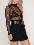 Black Sheer Blouse Sexy Striped Shirt Long Sleeves