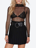 Black Sheer Blouse Sexy Striped Shirt Long Sleeves