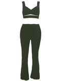 Stylish 2-Piece Outfit Women's V-neck Sleeveless Crop Top With Flare Pants