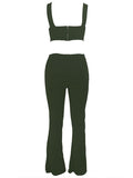 Stylish 2-Piece Outfit Women's V-neck Sleeveless Crop Top With Flare Pants