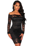 Sexy Lace Dress Black Off The Shoulder Long Sleeve Slim Fit Bodycon Dress