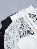 Sexy 2 Piece Outfit White Lace Round Neck Long Sleeve Cut Out Top With Pant