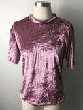 Short Sleeve T Shirt Velvet Fuchsia Round Neck Casual Top For Women