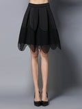 Black Skater Skirt Lace Crochet Patchwork Pleated Irregular Hem Flare Dress