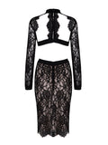 Black Lace Dress Women's Long Sleeve Illusion Bodycon Party Dress