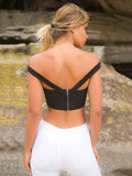 Sexy Crop Top Black Off The Shoulder Sleeveless Cut Out Cotton Top