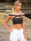 Sexy Crop Top Black Off The Shoulder Sleeveless Cut Out Cotton Top