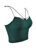Sexy Crop Top Green Spaghetti Straps Sleeveless Low Back Slim Fit Top