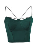 Sexy Crop Top Green Spaghetti Straps Sleeveless Low Back Slim Fit Top