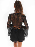 Black Lace Shorts Women's Solid Color Loose Leg Short Pants