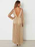 Nina Semi Sheer Gold Sequin Maxi Dress