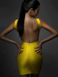 Bodycon Yellow Dress Backless Women's Short Pencil Dresses