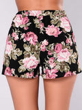 Black Summer Shorts Floral Print Elastic Waist Loose Leg Women's Casual Shorts