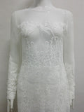 Lace Maxi Dress White Long Sleeve Round Neck Semi Sheer Backless Jacquard Long Dresses For Women