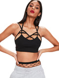 Black Crop Top Sleeveless Cut Out Strappy Women's Casual Tops