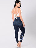 Azzure Deep Blue Embroidered Skinny Jeans