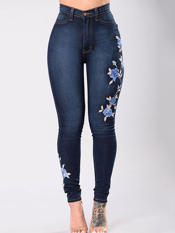 Azzure Deep Blue Embroidered Skinny Jeans