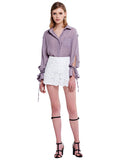 Purple Women's Blouses Long Sleeve Turndown Collar Casual Top