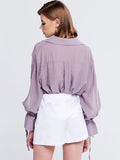 Purple Women's Blouses Long Sleeve Turndown Collar Casual Top