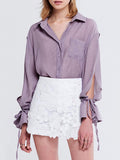Purple Women's Blouses Long Sleeve Turndown Collar Casual Top