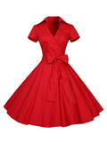 Vintage Dress Women Wrap Dress Sash Short Sleeve Retro 1950s Summer Dress