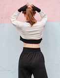 White Crop Top Long Sleeve Round Neck Two Tone Sweatshirt For Women