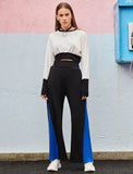 White Crop Top Long Sleeve Round Neck Two Tone Sweatshirt For Women