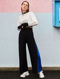 White Crop Top Long Sleeve Round Neck Two Tone Sweatshirt For Women
