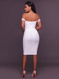White Sexy Club Dress Women Off Shoulder Plunging Backless Bodycon Dresses
