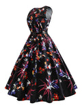 Black Floral Dress Vintage Round Neck Sleeveless Printed A Line Dresses For Women