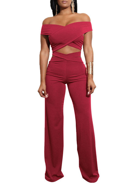 Women Two Piece Set Off The Shoulder Crop Top With High Waisted Pants