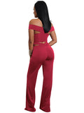 Women Two Piece Set Off The Shoulder Crop Top With High Waisted Pants