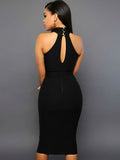 Black Halter Bodycon Dress Mesh Spandex Dress