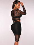 Black Semi-Sheer Sexy Polyester Bodycon Dress for Women