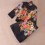 Jackie O Vintage Floral Printed Jacquard Jacket Skirt Set