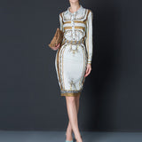 London Vintage Print Blouse and Skirt Suit Set