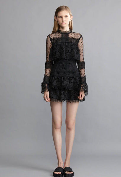 Kasia Lace Patchwork Flare Sleeve Mini Dress