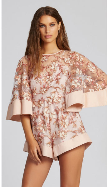 Sienna Embroidery Lace Flare Sleeve Romper