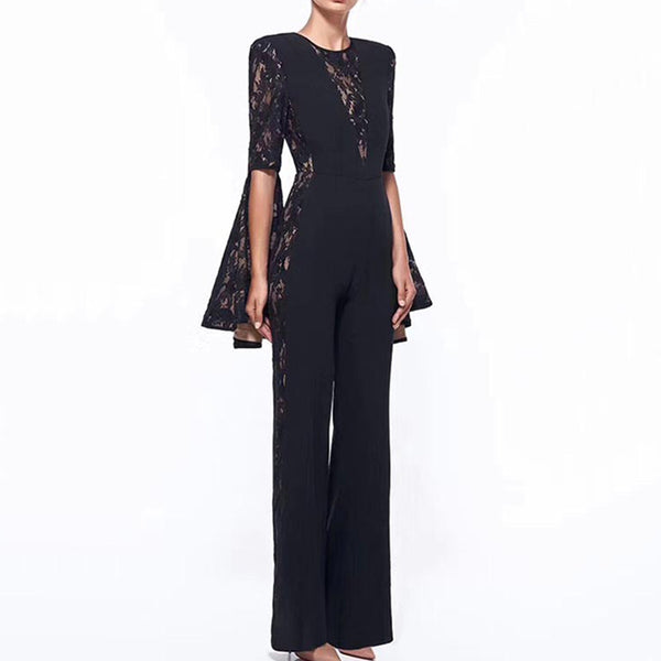 Abella Flare Sleeve Lace Patchwork Jumpsuit