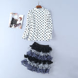 Frenchie Polka Dot Printed Blouse and Skirt Set