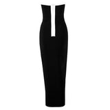 Monica Strapless Black White High Split Dress