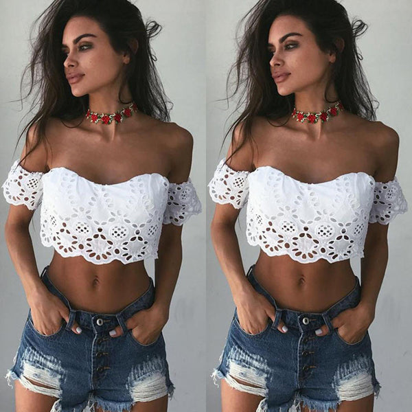 Off Shoulder  Summer Lace Crop Top