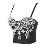 Dominica Black White Beaded Cami Crop Top