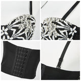 Dominica Black White Beaded Cami Crop Top