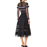 Victoria Lace Patchwork  Black Midi Dresses