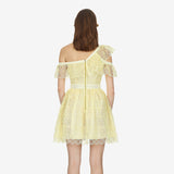 Daniella Yellow One Shoulder Mini Lace Dress