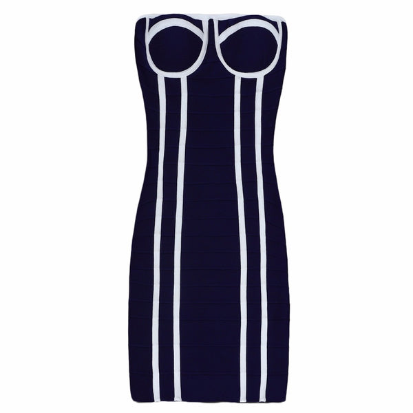 Nikki Strapless Blue White Bandage Dress