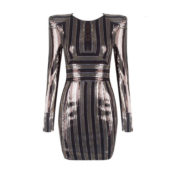 New Orleans O Neck Sequined Bodycon Dress