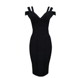 Marianna  Mid-Calf V-Neck Bodycon Dress